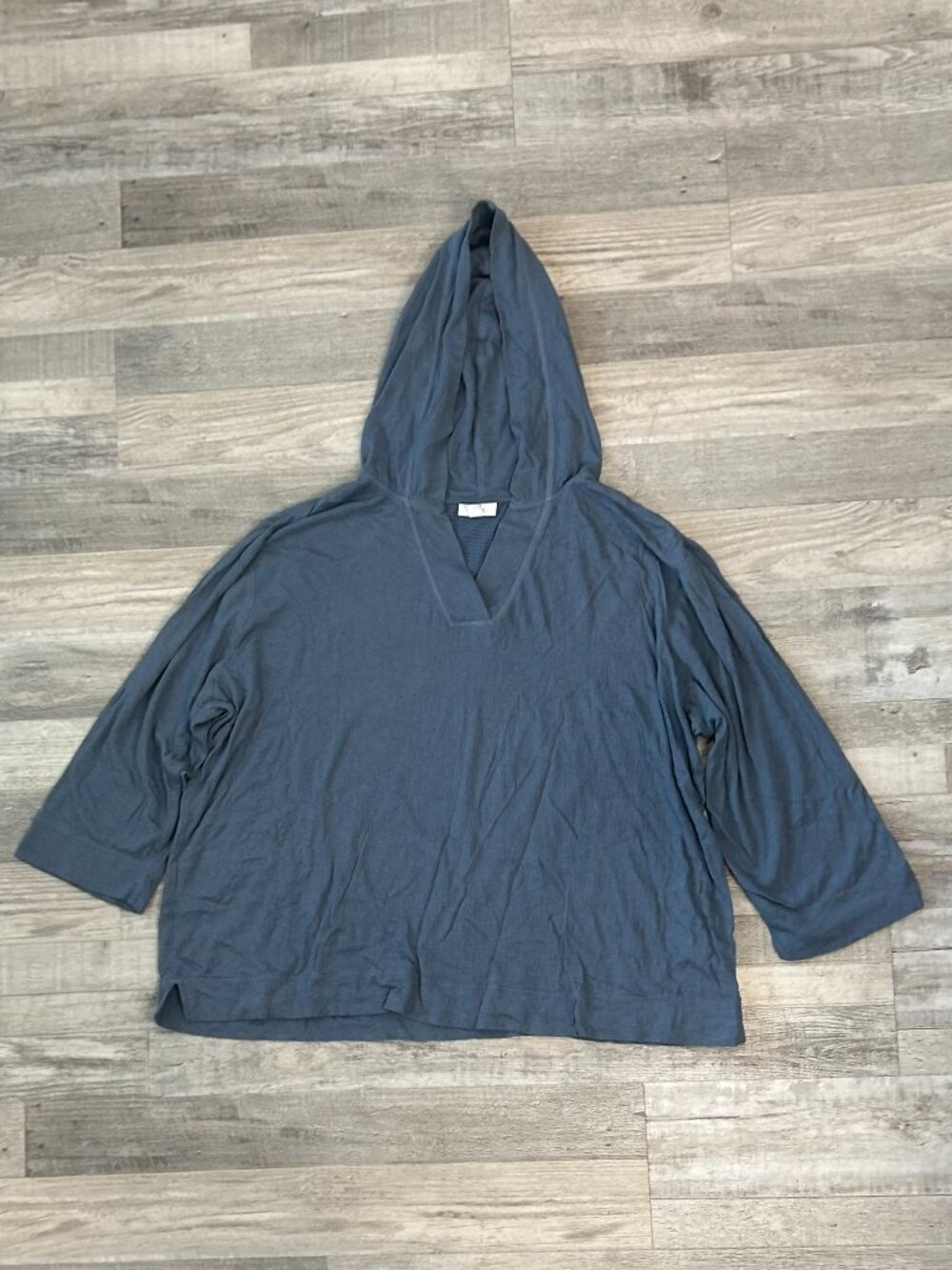 J Jill Pure Jill Blue Grey Hooded 3/4 Sleeve Pullover Size XL Oversized Boxy Q28